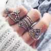 Wholesale 10pcs/set Joint Rings,Vintage Gemstone Inlay Crown Ring Set