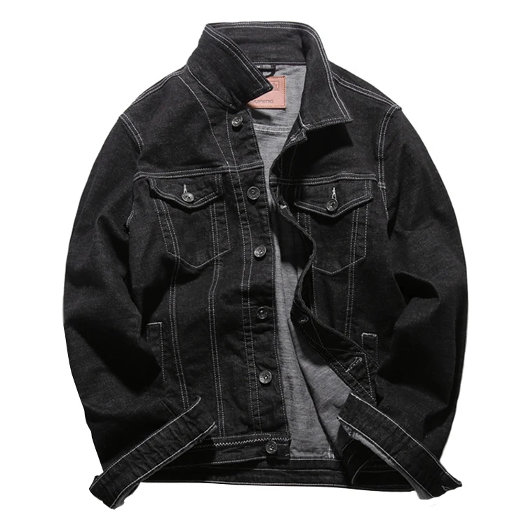 

2018 High Quality Men's Black Fashion Stand Collar Slim Denim Jacket Sports Jacket