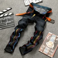 

2018 Hot sale new designs black cotton denim straight men jeans paint