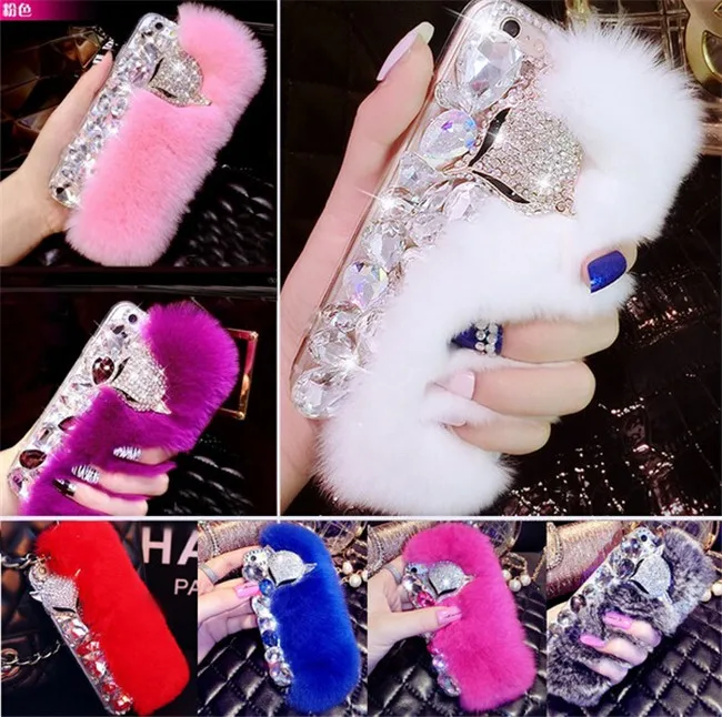 

Newest Luxury Bling Warm Soft Beaver Rabbit Fur Hair phone cases for iPhone 12 Pro Max 11 Xr 7 8 Plus for Samsung S9 s10