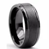 Factory Direct 8mm Beveled Edge Cross Mess Brushed IP Black Plated Mens Tungsten Ring Jewelry