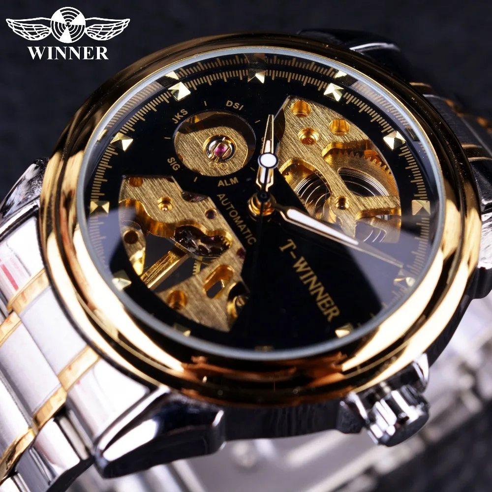 

Winner Watch Hot Fashion Watches Men Wrist Digital Mechanical Watch Top Brand Luxury Steel Automatic Skeleton Men Wristwatches, 5-color