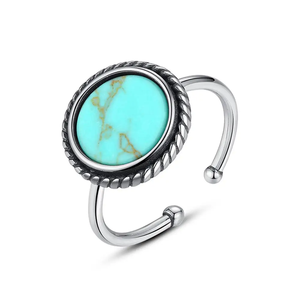 

CZCITY 925 Vintage Ring Round Turquoise Stone Statement Women Indian Woman Vintage Punk Ring