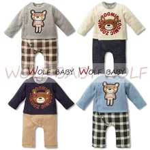 Retail 1-3years 4 patterns long-Sleeved Baby boys romper bear grid kids Infant bodysuits jumpsuits Clothing fashion spring fall