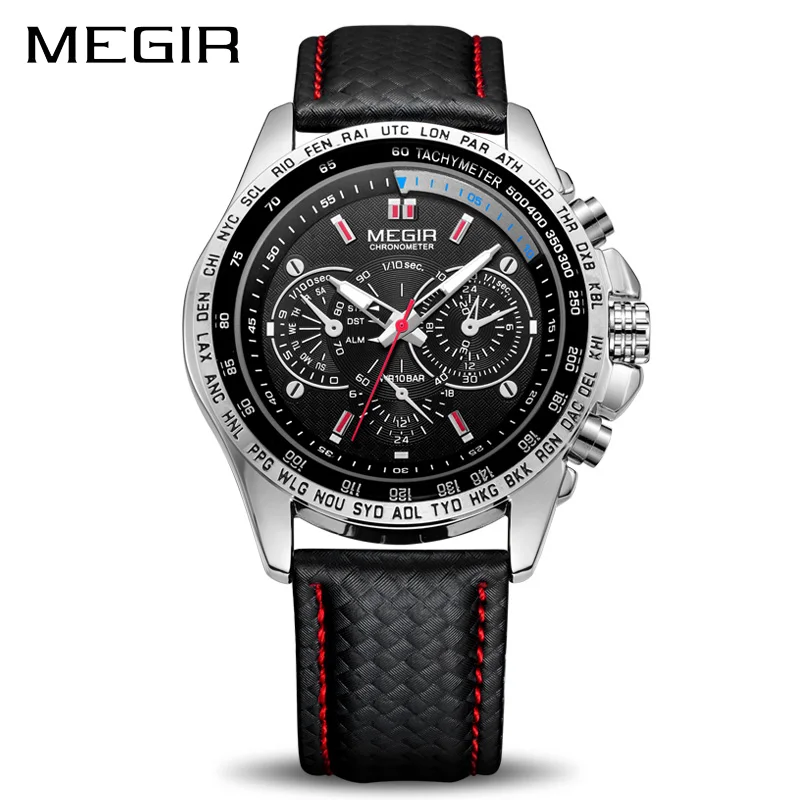 

Original MEGIR 1010 Top Brand Luxury Black PU Strap Men Fashion Casual Watch Erkek Saat