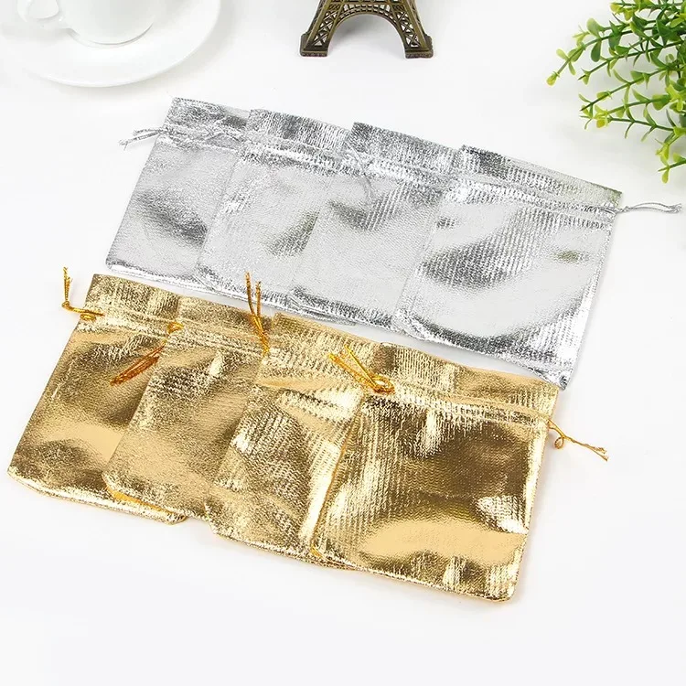 

Silver Plated Gauze Jewelry Bags 7x9 cm Jewelry Gift Pouch Bags For Wedding favors With Drawstring, Silver/gold
