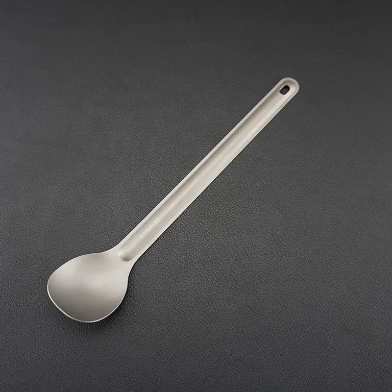 

Environmentally Friendly Pure Titanium Spoon Outdoor Travel Portable Camping Multi-function Titanium Tableware Long Handle Spoon, As picture