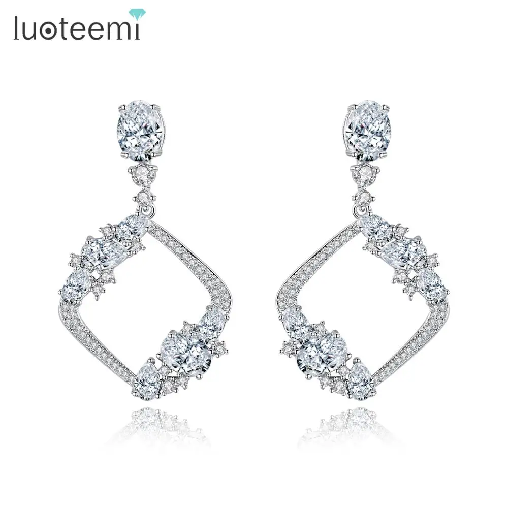 

LUOTEEMI Popular Square Shaped 3A Cubic Zirconia Drop Earrings Birthday Gift For Women Bling Earing