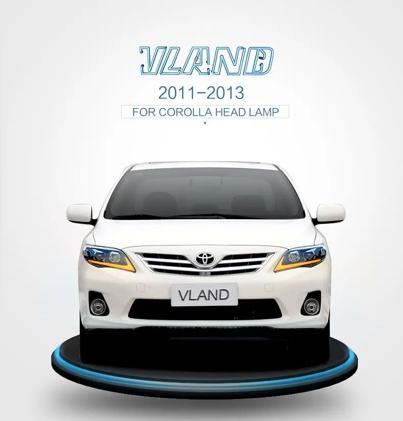 VLAND factory high quality  for car headlight for COROLLA LED head light 2011 2012 2013  LED front lamp with DRL+turn signal