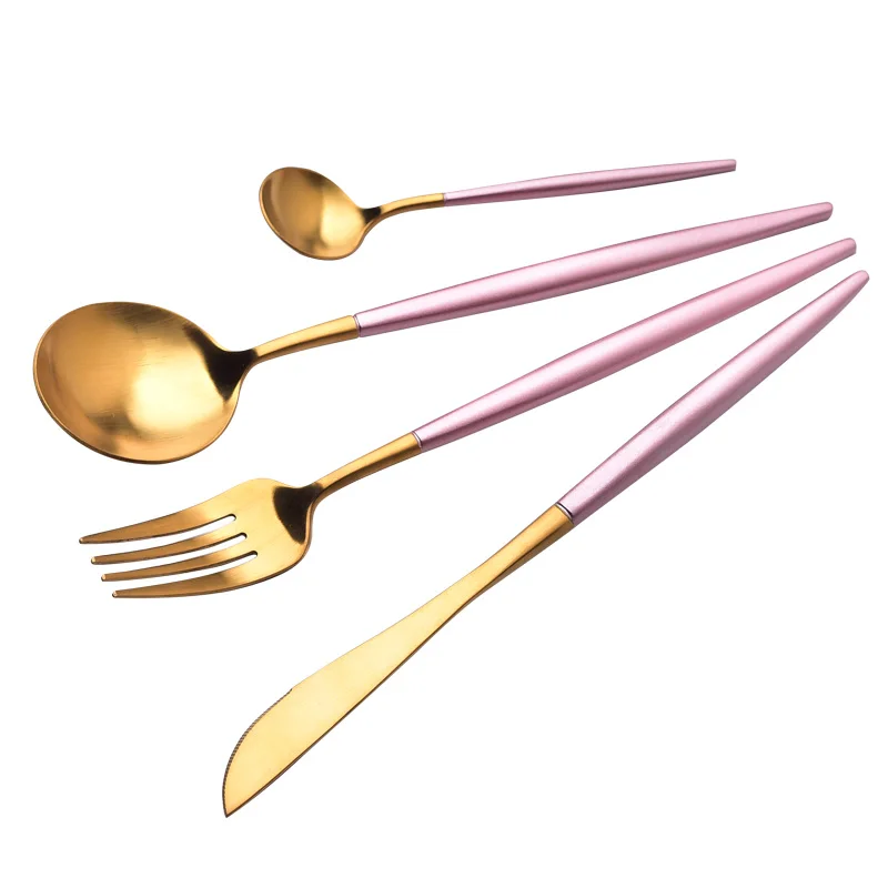 

Wholesale cheap black luxury spoon and fork set stainless steel cutlery bulk gold flatware sets, Black and gold