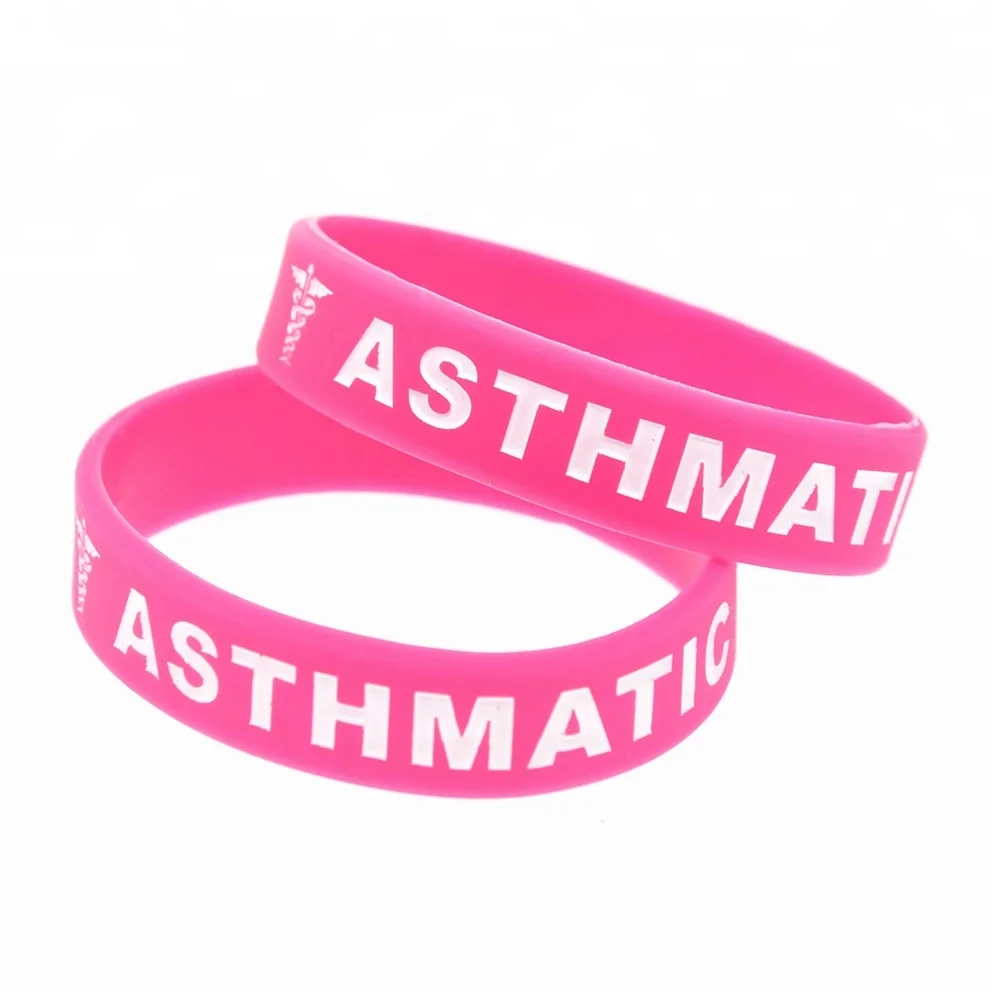 

50PCS Asthmatic in Kids Size Silicone Wristband Great to Used In School Or Outdoor Activities, Blue, pink, green