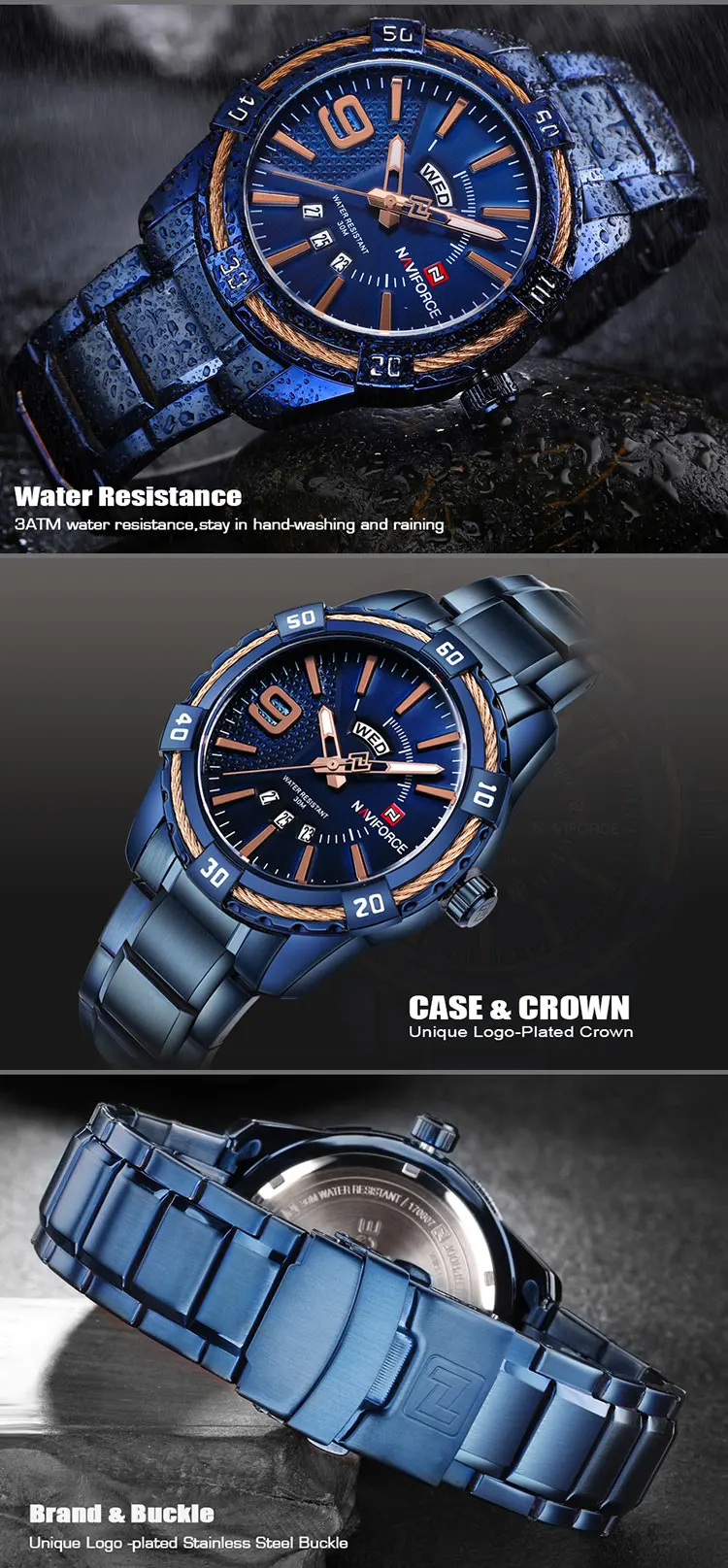 NAVIFORCE Watch 9117 Men Luxury Brand Sport Full Steel Quartz Watches Men's Waterproof Wrist Watches Relogio Masculino
