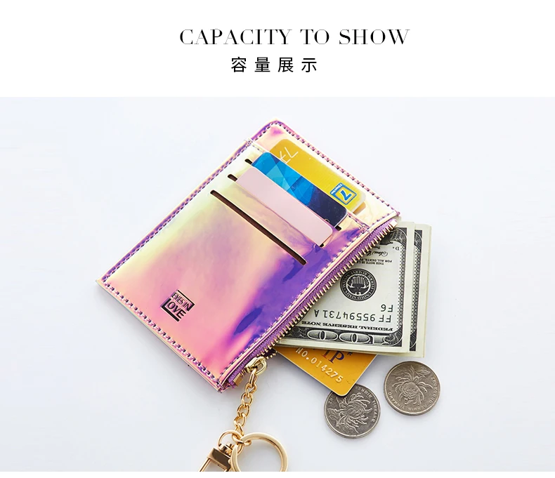 Colorful Pu Leather Women Laser Rfid Card Holder Zipper Keychain Ladies Coin Purse Buy Ladies