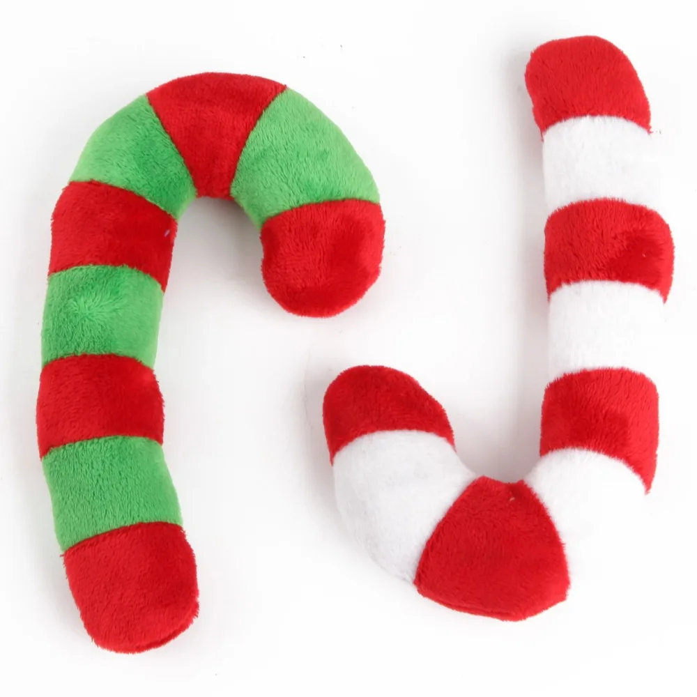 plush candy cane dog toy