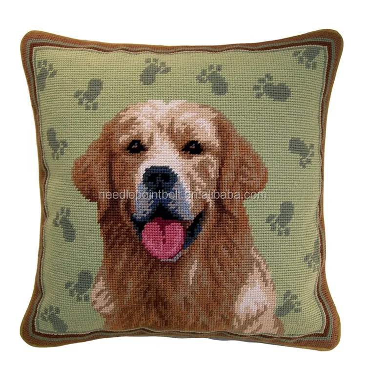 7.Ashley Handicrafts Elegant Needlepoint Pillow Golden Retriever.jpg