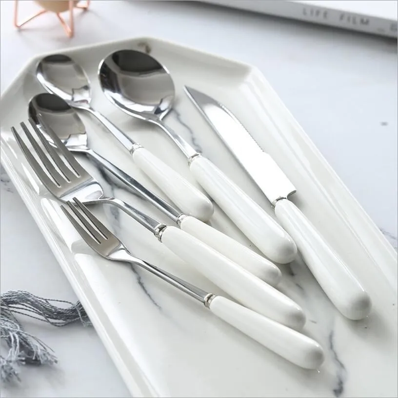 Basic Ceramic Handle Cutlery Stainless Steel Spoons And Fork Set