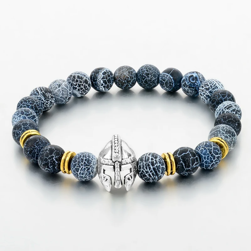 

Mens fashion bracelet natural weathered agate bead helmet bracelet