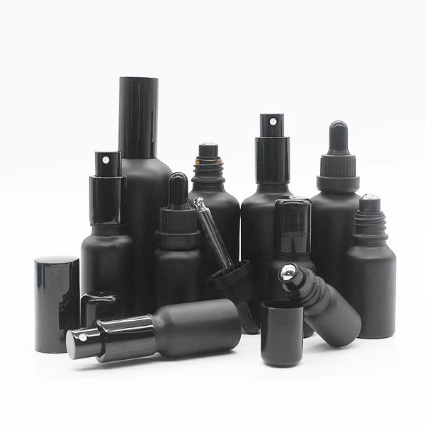

Frosted black dropper spray roll on essential oil 50ml glass bottle