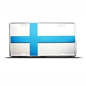 FINNISH FINLAND FLAG SUOMI HEAVY DUTY CHROME License Plate Frame Tag Holder