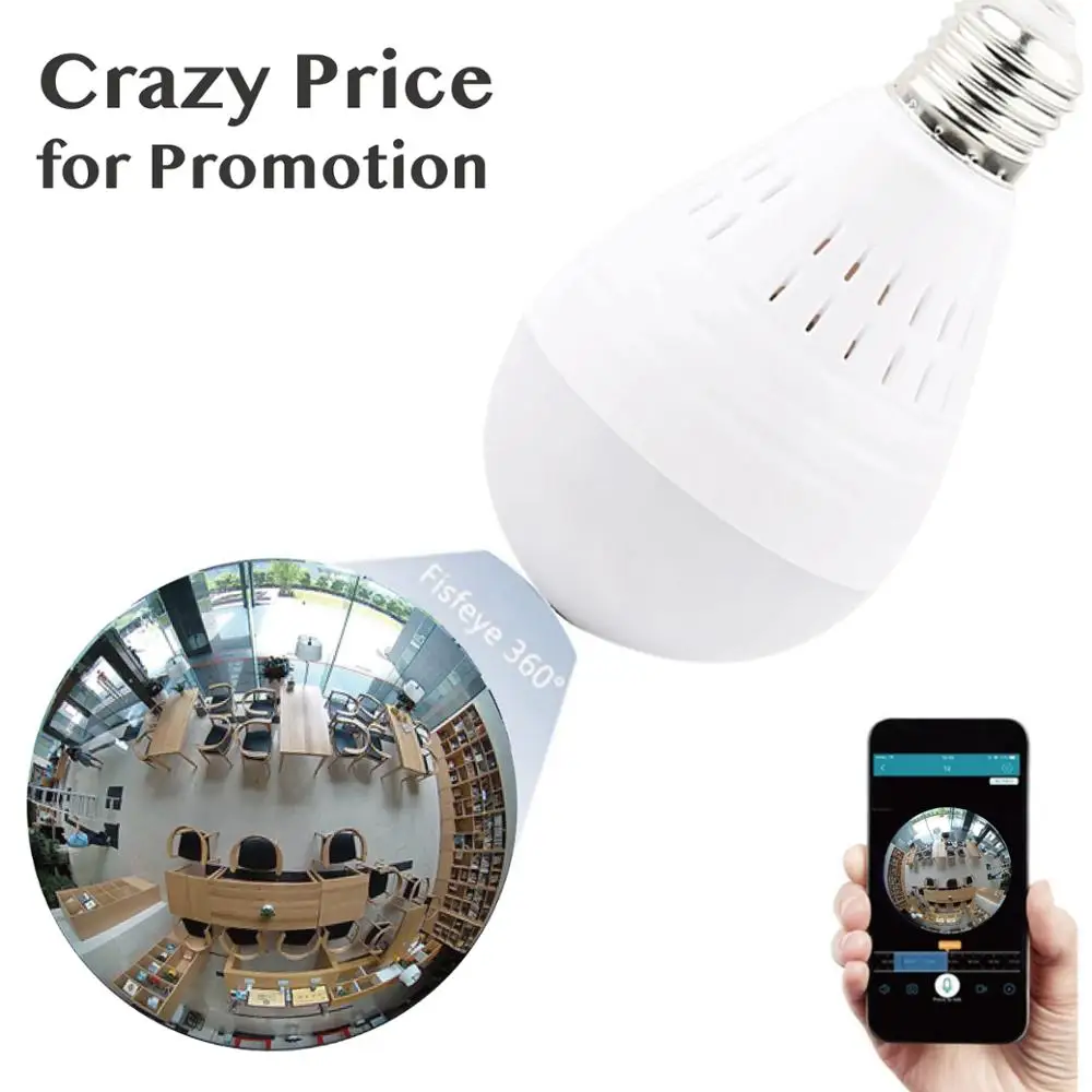 

Wi-Fi 360 Degree CCTV security camera smart home iCsee app hidden Wireless Wifi Led Light Bulb VR Panoramic Camera