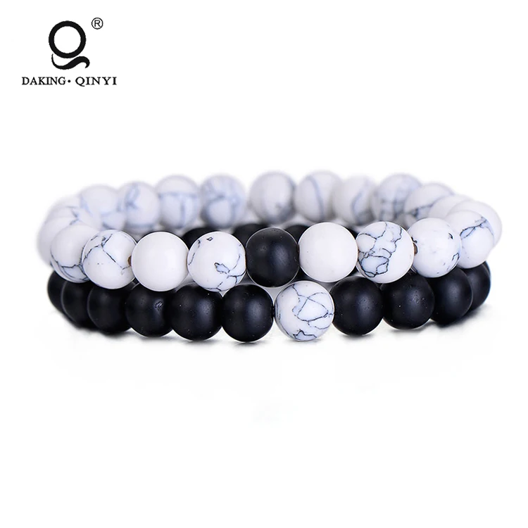 

Natural Stone Bracelets Men'S Black And White Howlite Beads Bracelet