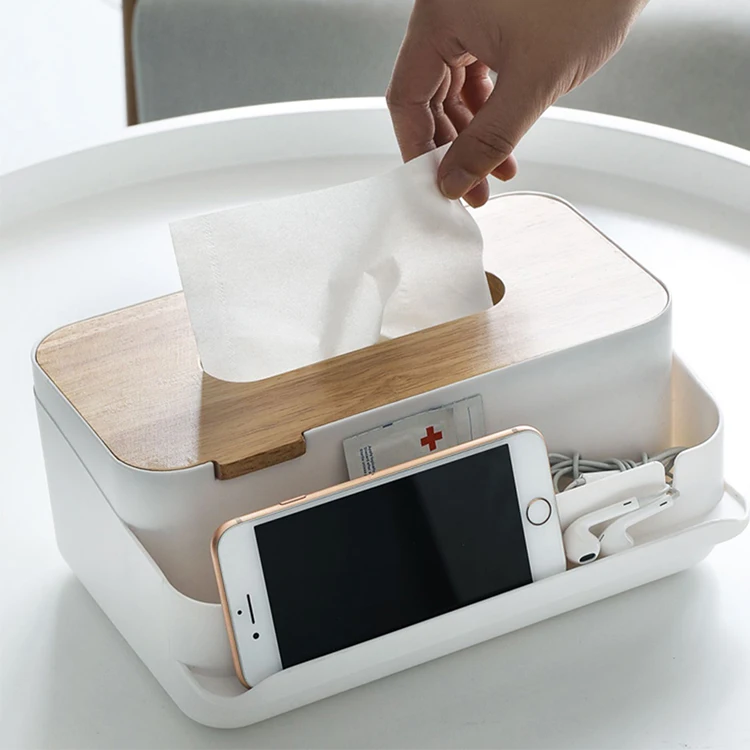 

Factory price removable bamboo cover phone white storage box wooden