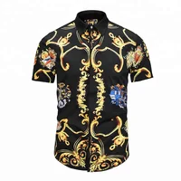 

A4090 Sublimation Golden Printing Black Summer Dress Shirts