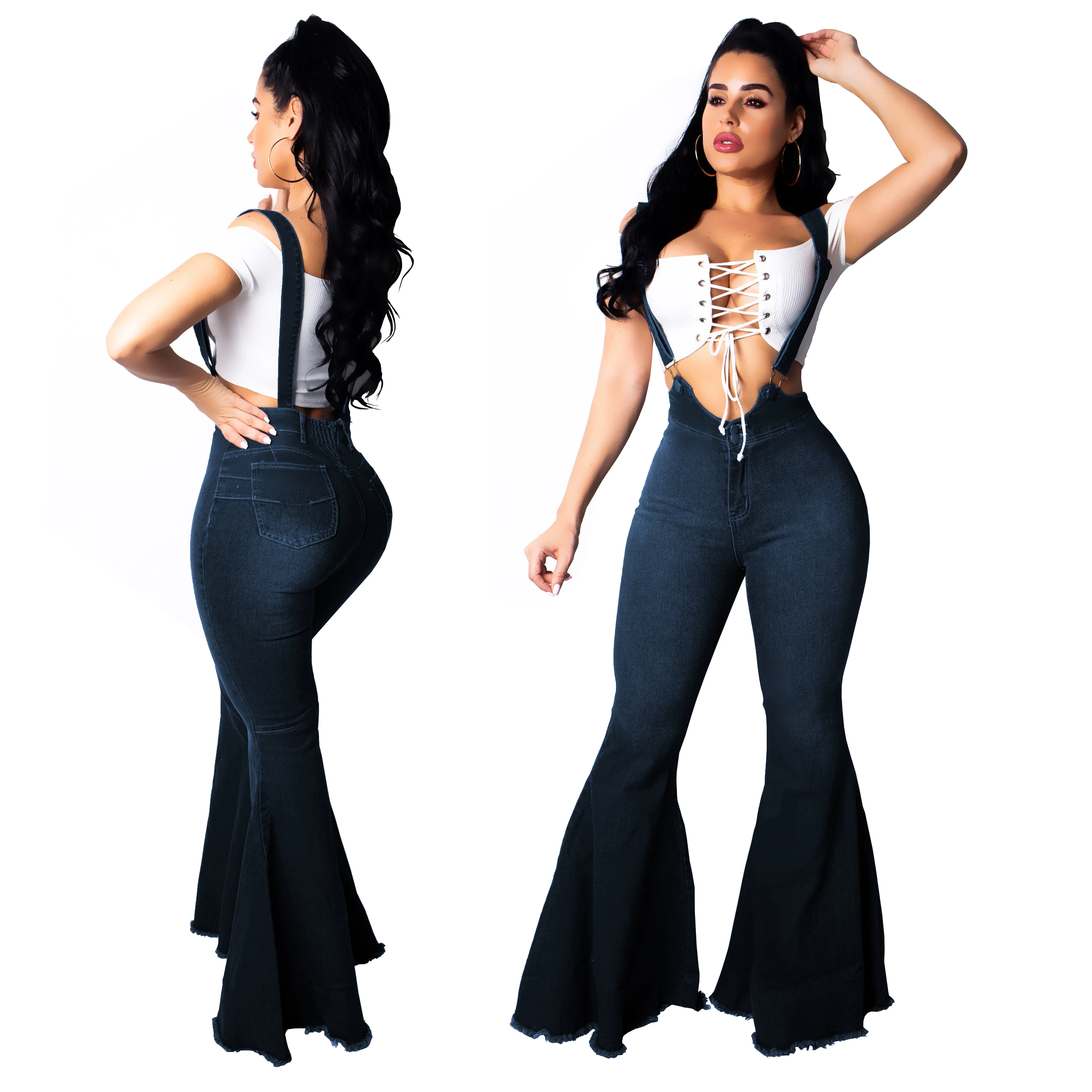 9032222 spaghetti strap denim suspender jeans jumpsuit for women
