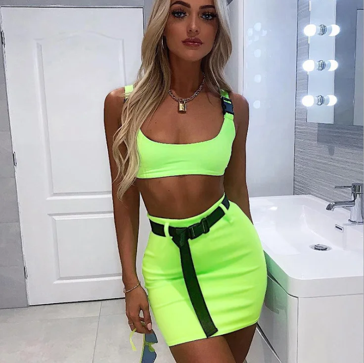 

Summer new type Two piece short and vest set women clothing shows the navel plus size two piece skirt set