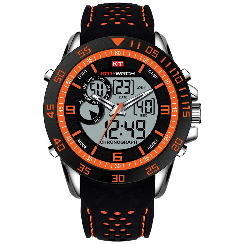 

KAT WACH 726 Men Quartz Digital Watch Silicone Watch Band 24 Hours Display Sports Watch