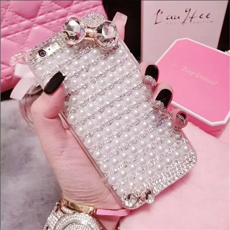 Luxury case for lady Diamond pearl phone case for iphone 11 Silicone cell phone back cover for samsung note10 A10 A30 A50 A70