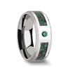 New Design Tungsten Carbide Ring with Black and Green Carbon Fiber Inlay and Emerald Setting 8mm