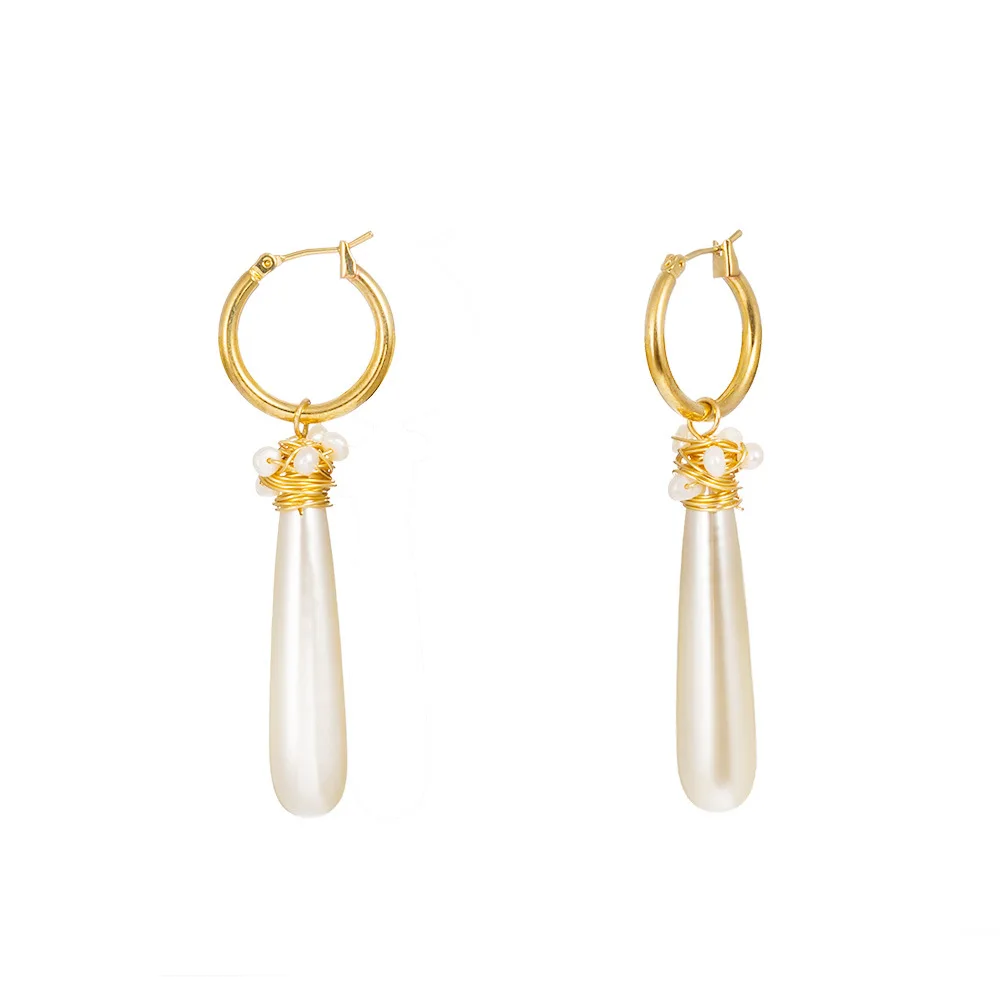 

Fashion korean jewelry O shape hook earrings long pearl earrings