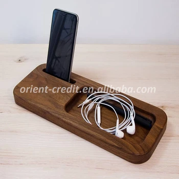 Walnut Wood Wooden Desk Storage Organizer Phone Iphone Stand Dock