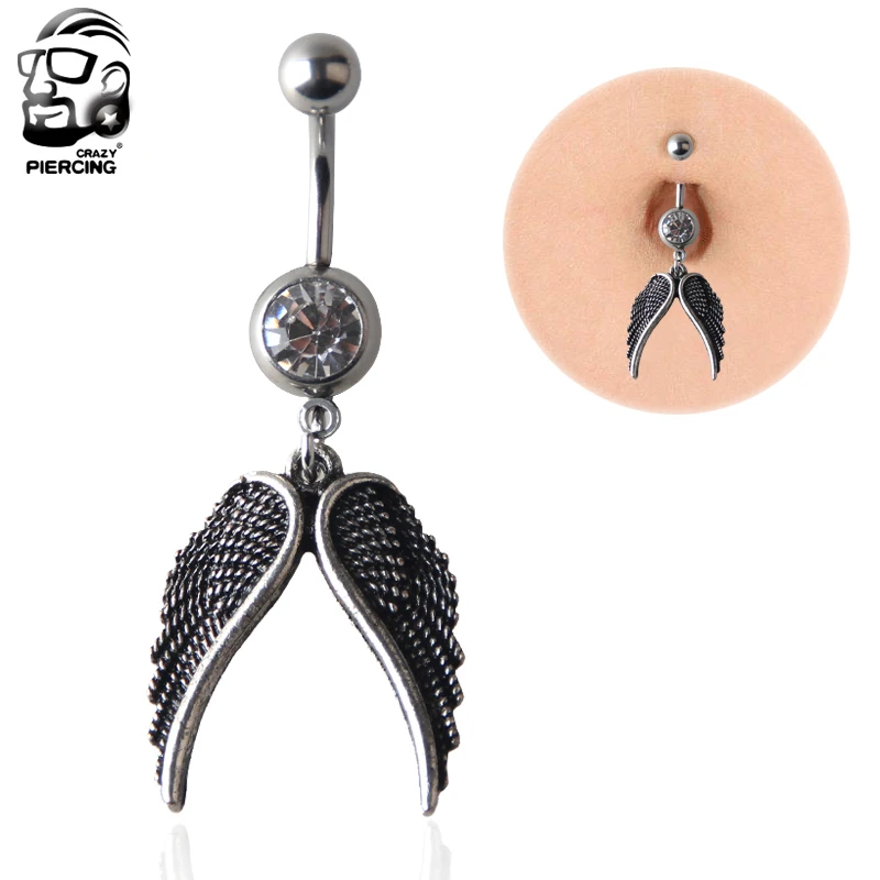 

New Arrival Wings Of An Angel Dangle Belly Button Ring 316L Surgical Steel Navel Ring Body Piercing Jewelry