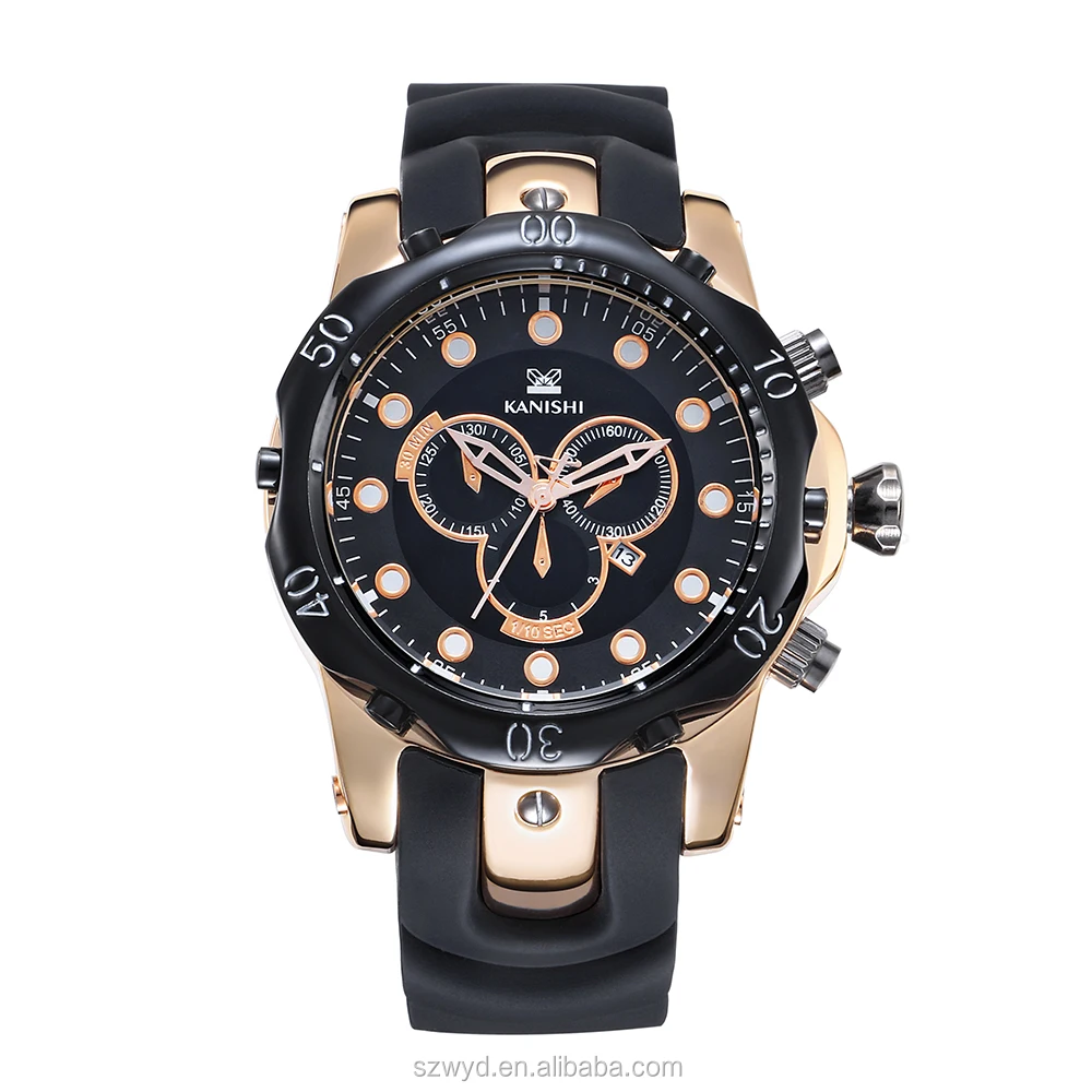 

Kanishi Brand Men Big Dial Rubber Silicone Band Quartz Watches For Business Watch, N/a