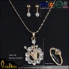 new delicate style design bride sets long chain diamond pendant necklace , silver rings jewelry sets for sale