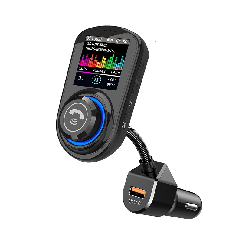 

GXYKIT 1.8 inch Color LCD Screen G45 Car Fm Transmitter Bluetooth Handsfree Car FM Transmitter with QC3.0 USB Charger, Black