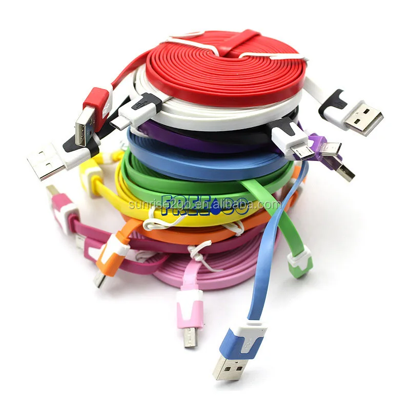 2017 11 Colors 1m/ 3ft Noodle Data Sync Flat Micro USB Charging Cable for iphone