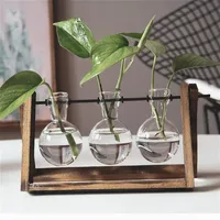 

Wooden Plant Stand with Glass Vase, Planter, Terrarium, Water Plant Holder, Office Decor Plant Pot