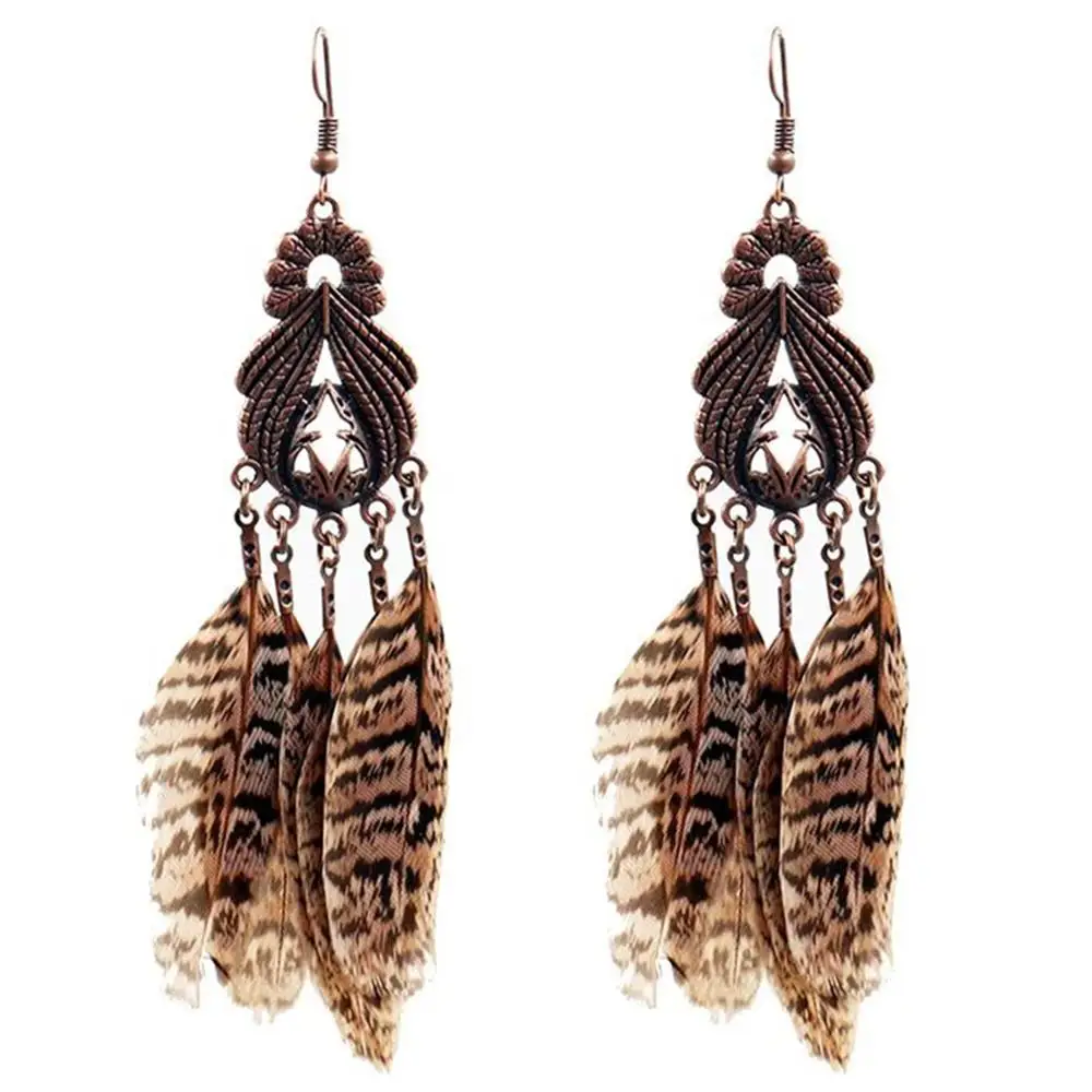 

2 Styles Vintage Bronze Alloy Feather National Style Earring for Woman Jewelry