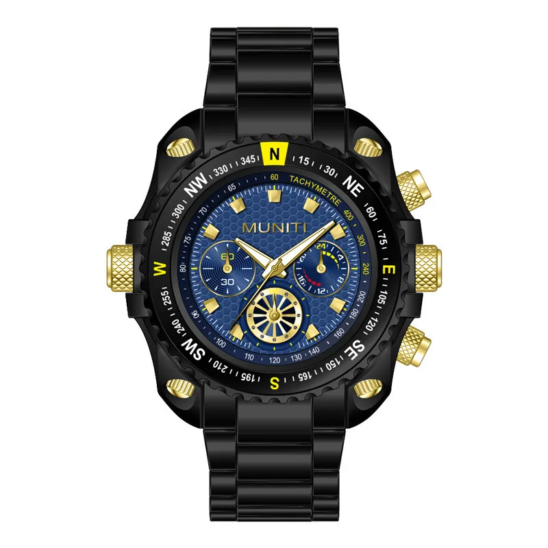 

MUNITI China Factory Wholesale Cheap Price Men Quartz Wrist Watch with China Movement, Black brown blue