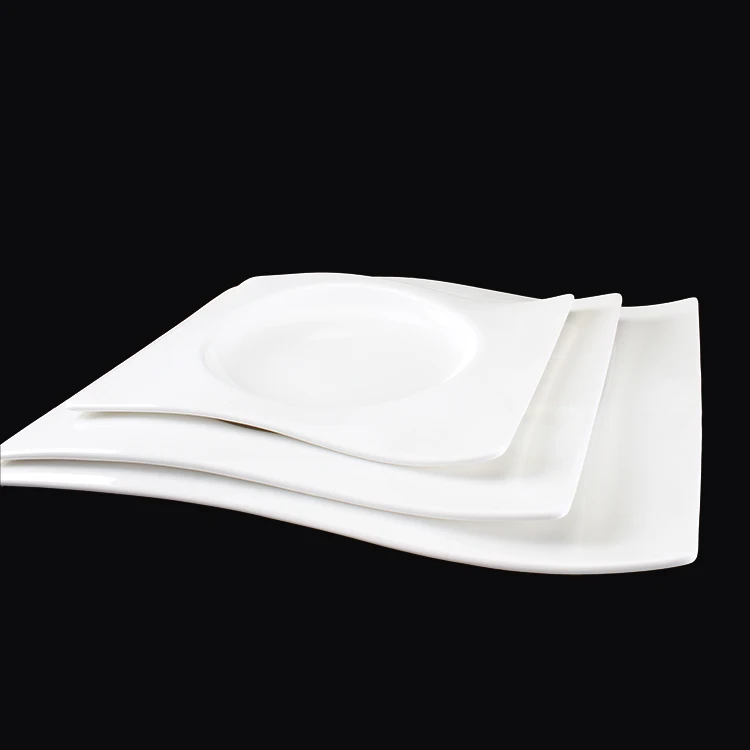 Wholesales Custom Square White Ceramic Fine Bone China Restaurant