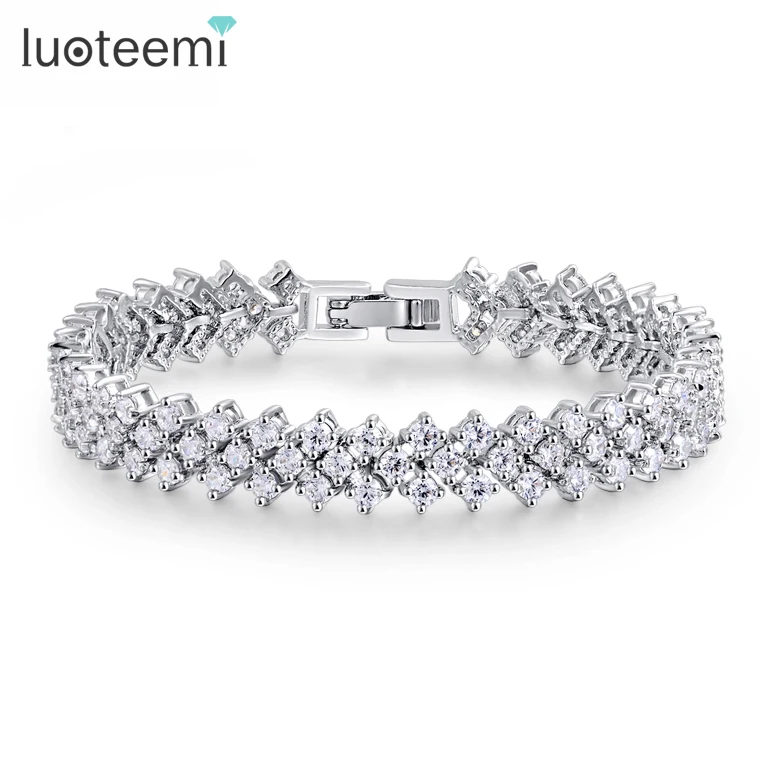 

LUOTEEMI Fashion Luxury Zircon Jewelry Bangles And Bracelets Costume Jewelry A AA Cubic Zirconia Diamond Wedding Bridal Bracelet