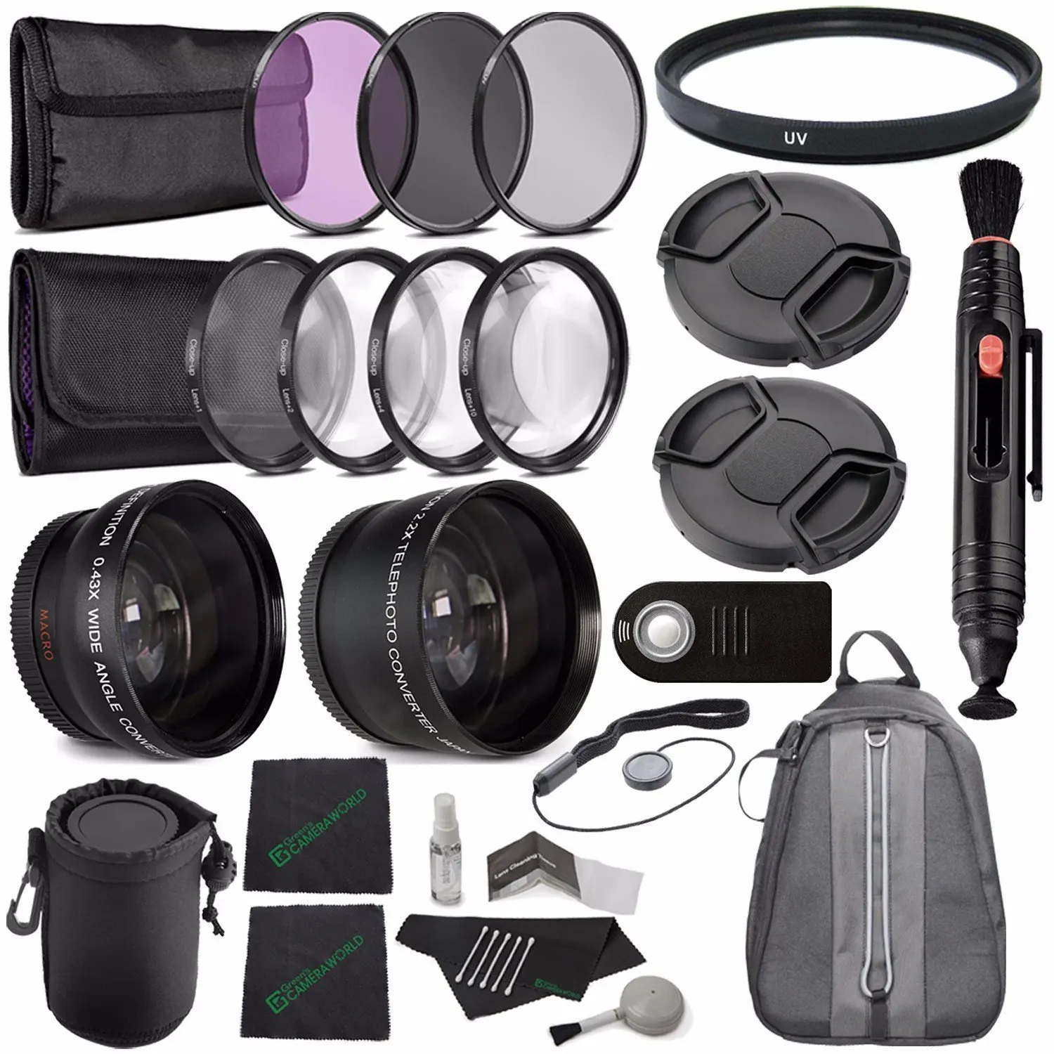 Canon 25mm, 27mm, 30, 30.5mm with a 0.5x Wide Angle Lens Samsung GFM Digital Conversion Lens Kit JVC and other brand Camcorders 2.0x Telephoto Lens and 4 Adapter Rings for Sony
