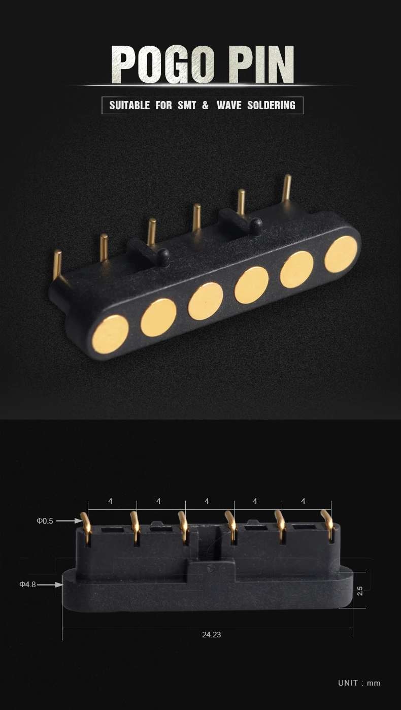 Hytepro Miniature 6 Pogo Pins Connector For Spring Loaded Battery