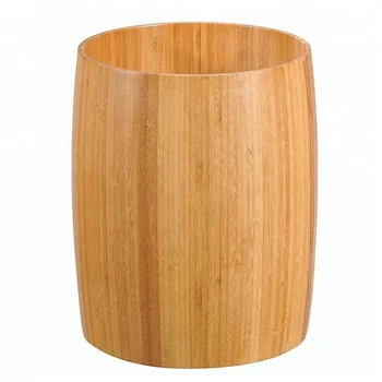 Round Shape Bamboo Bathroom Waste Can Waste Basket For