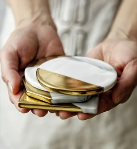 Image of Guangdong Creative pink gold marbled ceramic coaster gold-plated coaster insulation coaster