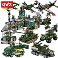 QWZ Military Series Aircraft Artillery Combat Zone Bomb Headquarters Model Building Block DIY Assembly Bricks Kids