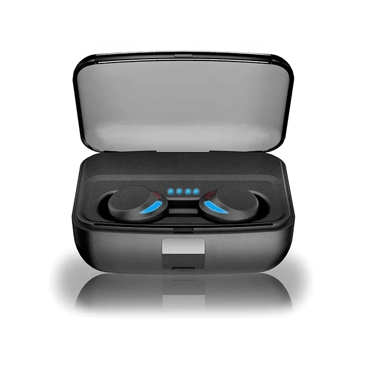 

latest design ipx8 waterproof TWS 5.0 ultra low power chip wireless mini blue tooth earbuds, Black